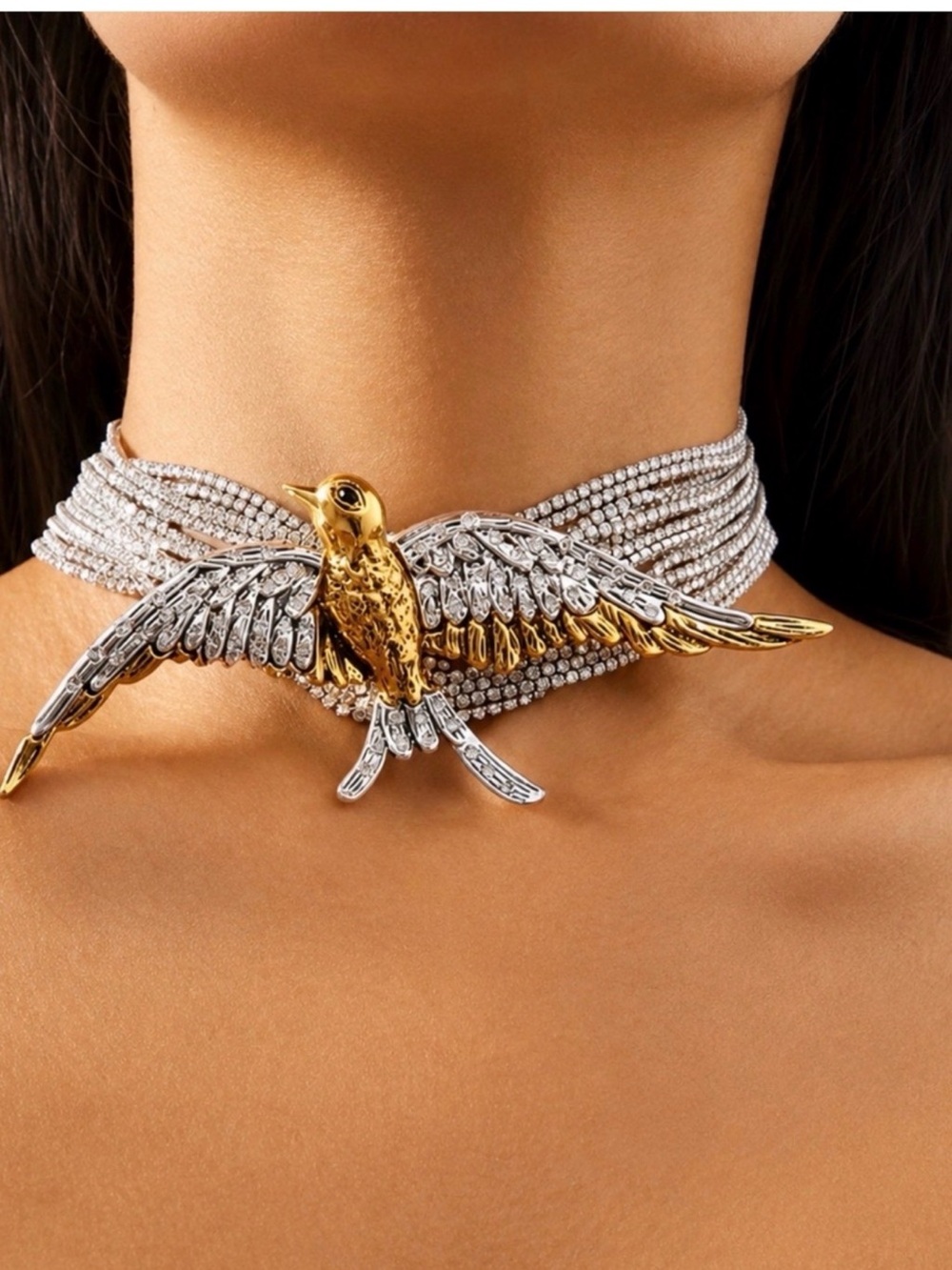 Anthropologie Two Tone Gold and Silver Bird Choker Necklace